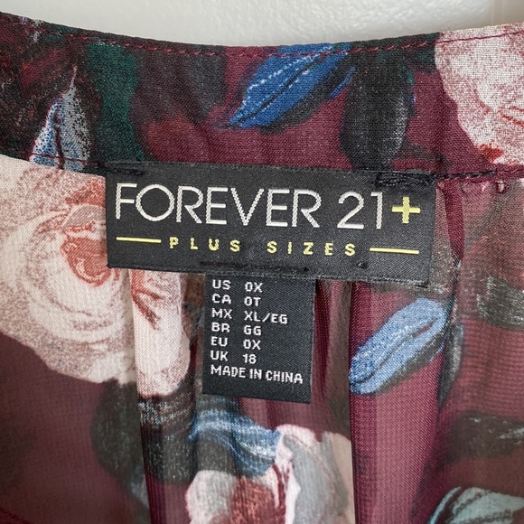 Forever 21 + plus size Burgundy floral shell high low dress size 0X / XL - Picture 2 of 3